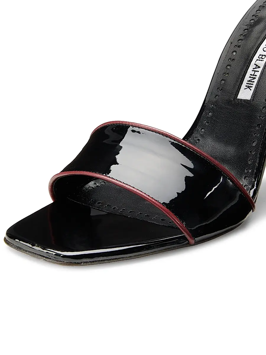 Manolo Blahnik Women's Helamu Patent Leather Open-Toe Mules - Black And Red | Thumbnail 5 Manolo Blahnik Women's Helamu Patent Leather Open-Toe Mules - Black And Red | Thumbnail 5