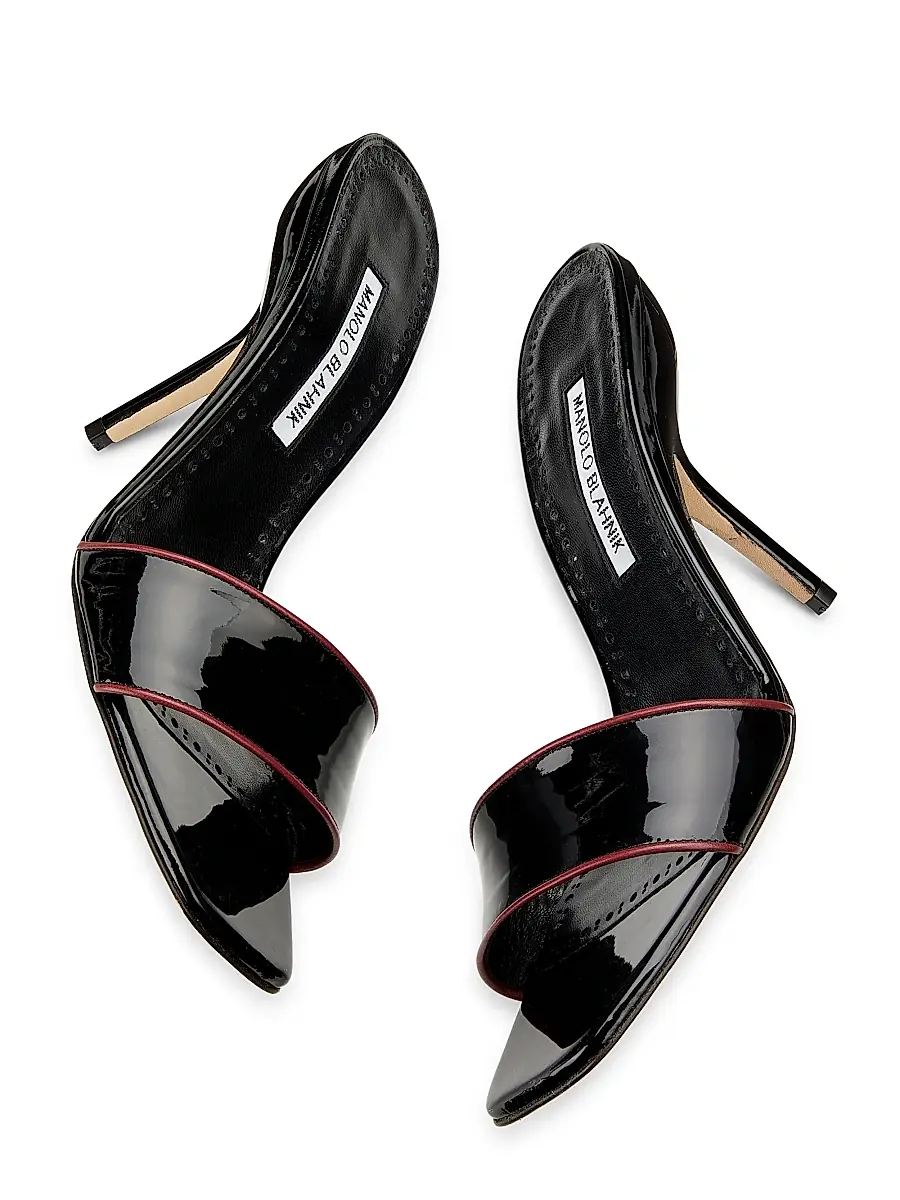 Manolo Blahnik Women's Helamu Patent Leather Open-Toe Mules - Black And Red | Thumbnail 6 Manolo Blahnik Women's Helamu Patent Leather Open-Toe Mules - Black And Red | Thumbnail 6