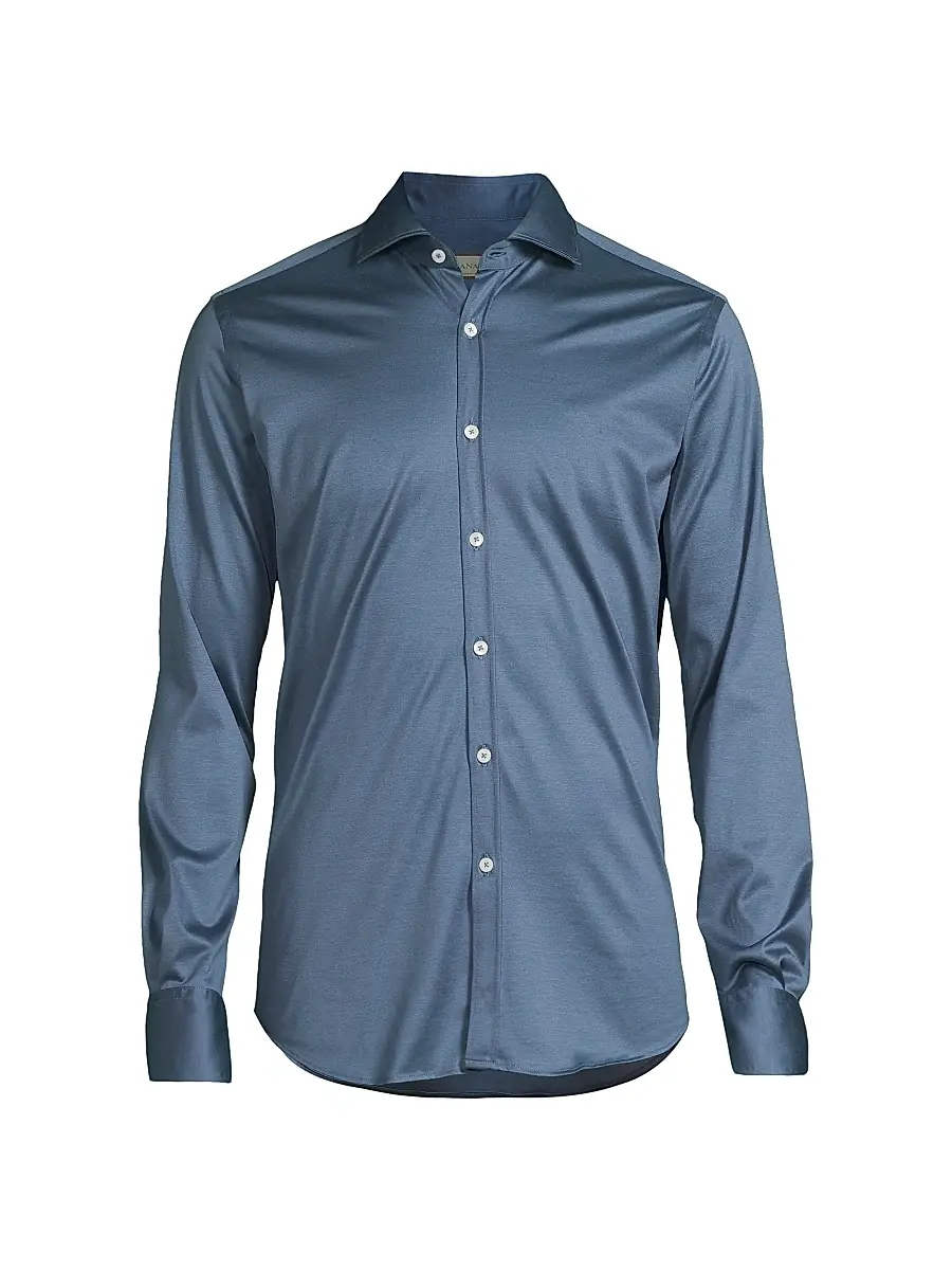 Canali Men's Cotton Button-Front Shirt - Blue | Image 1 Canali Men's Cotton Button-Front Shirt - Blue | Image 1
