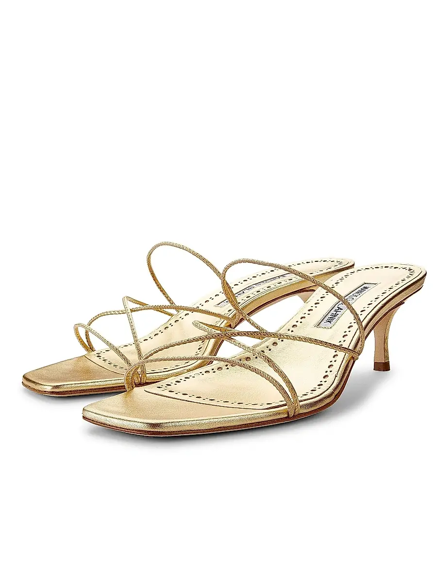 Manolo Blahnik Women's Ninfemu 50MM Leather Strappy Sandals - Gold | Thumbnail 2