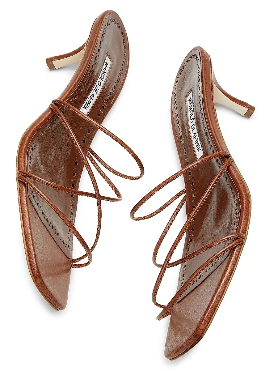 Manolo Blahnik Women's Ninfemu 50MM Leather Strappy Sandals - Gold | Thumbnail 12