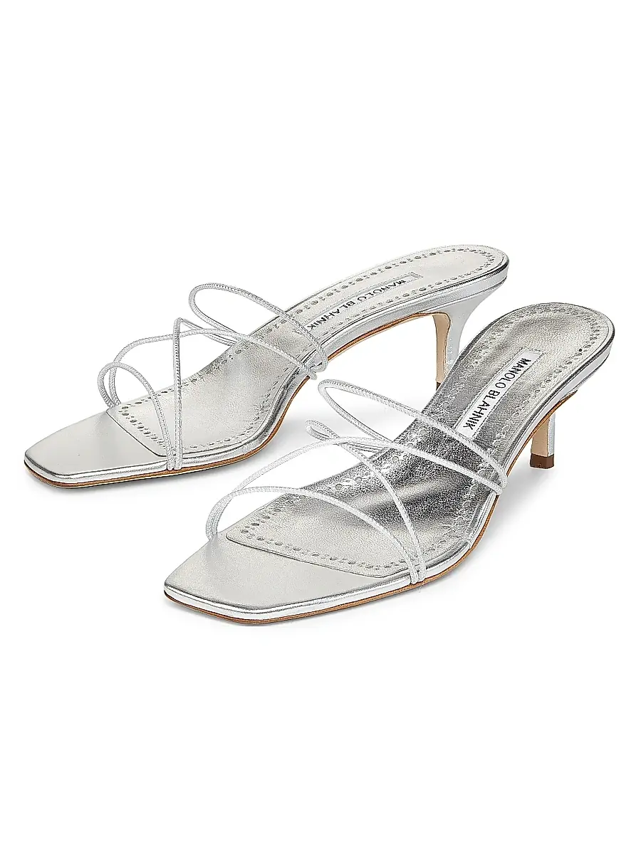 Manolo Blahnik Women's Ninfemu 50MM Leather Strappy Sandals - Gold | Thumbnail 19