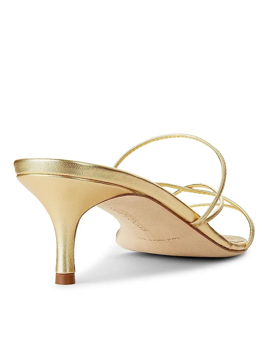 Manolo Blahnik Women's Ninfemu 50MM Leather Strappy Sandals - Gold | Thumbnail 3