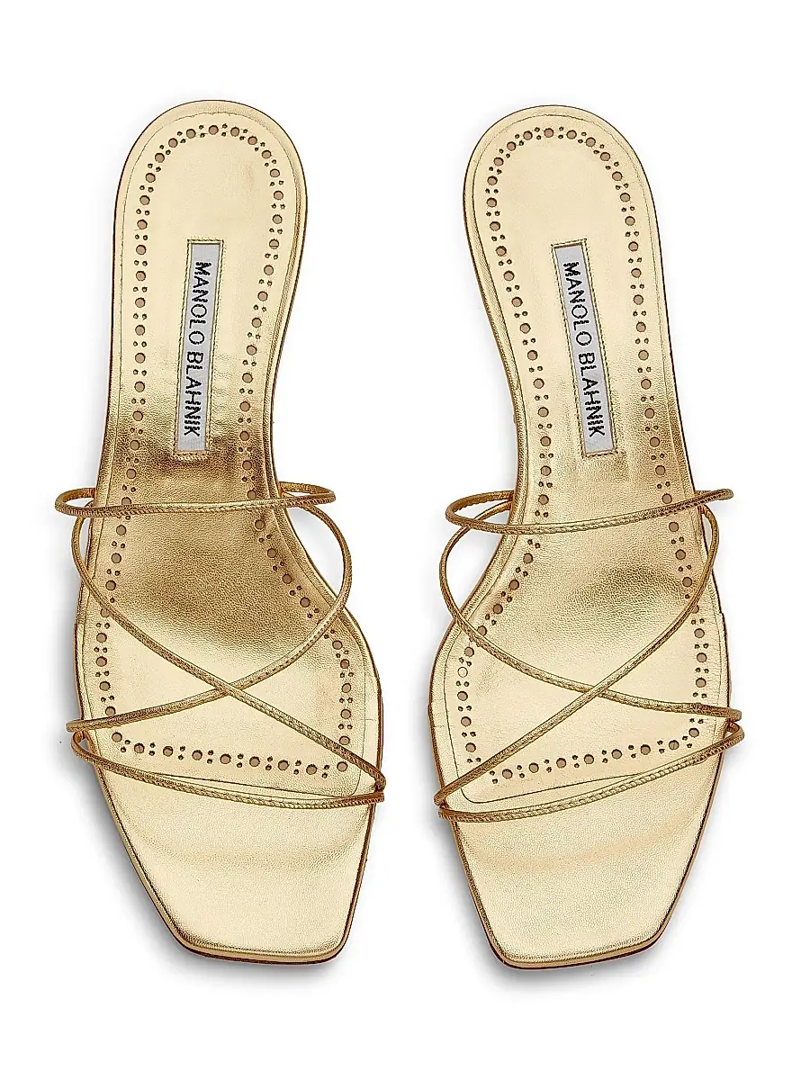 Manolo Blahnik Women's Ninfemu 50MM Leather Strappy Sandals - Gold | Thumbnail 4