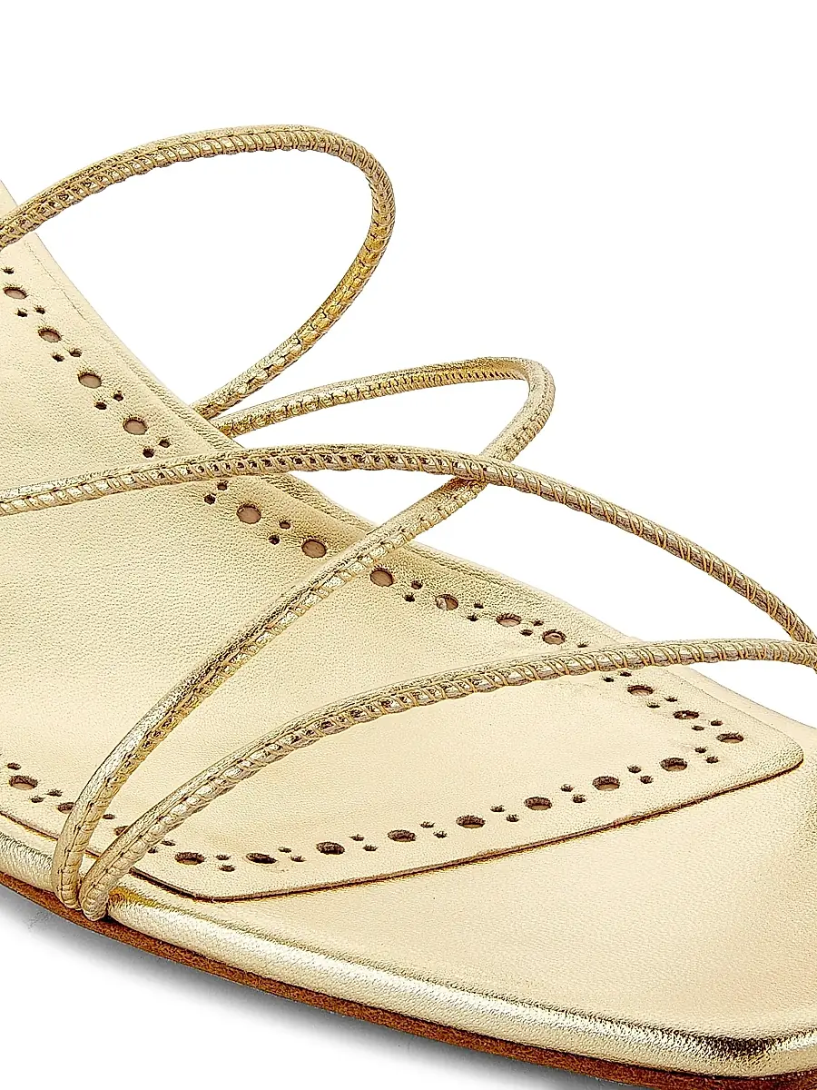 Manolo Blahnik Women's Ninfemu 50MM Leather Strappy Sandals - Gold | Thumbnail 5