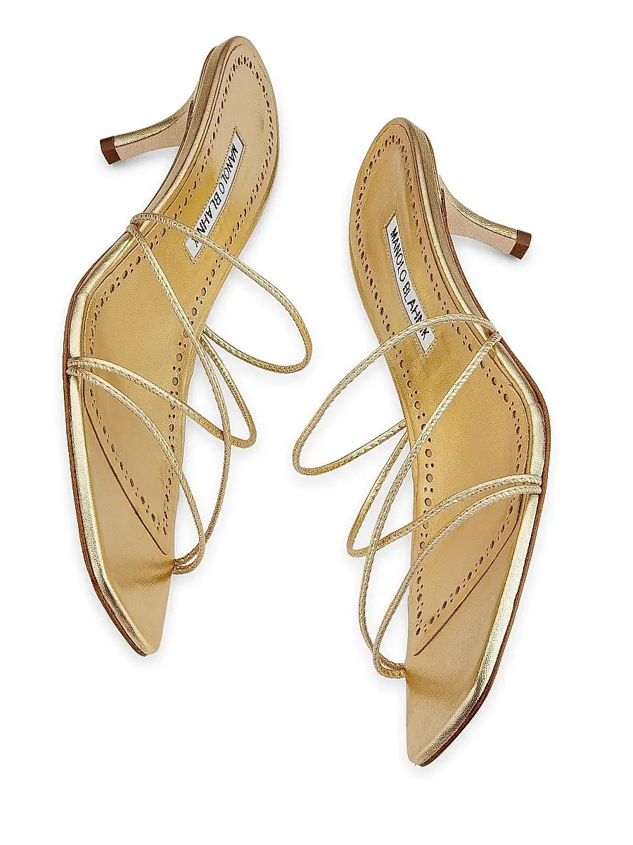 Manolo Blahnik Women's Ninfemu 50MM Leather Strappy Sandals - Gold | Thumbnail 6
