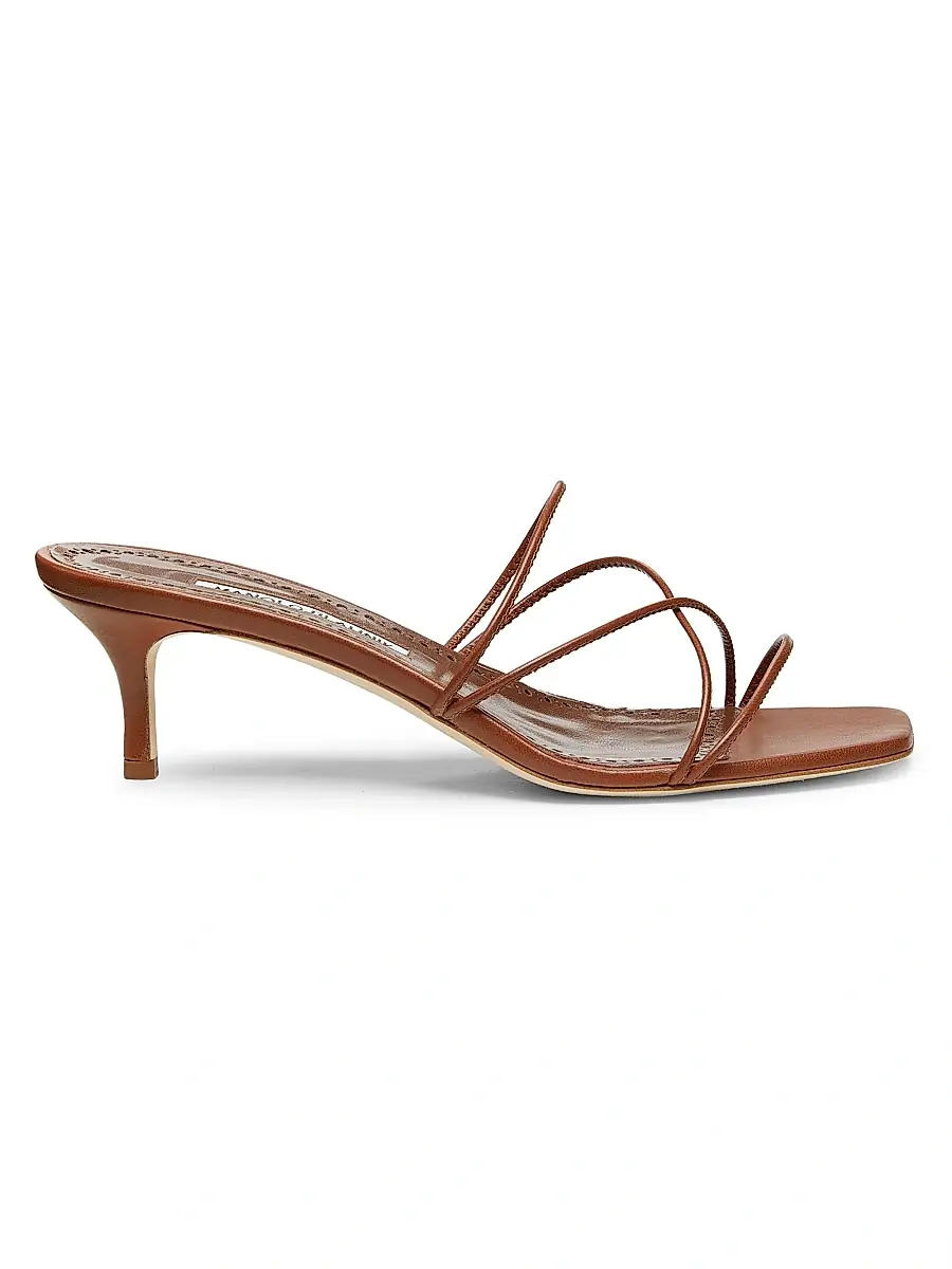 Manolo Blahnik Women's Ninfemu 50MM Leather Strappy Sandals - Gold | Thumbnail 7