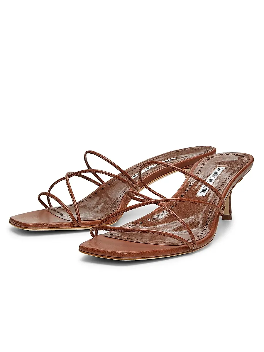 Manolo Blahnik Women's Ninfemu 50MM Leather Strappy Sandals - Gold | Thumbnail 8