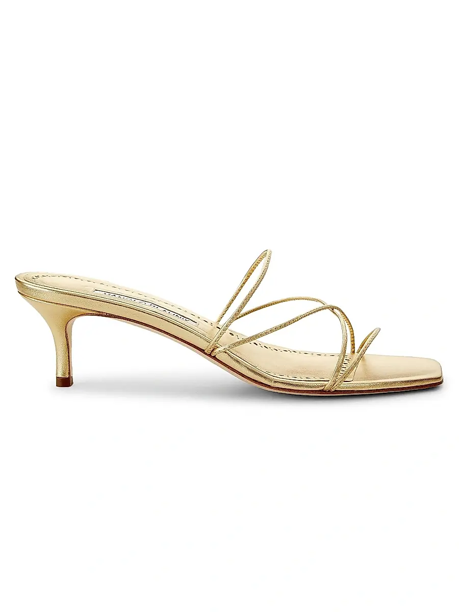 Manolo Blahnik Women's Ninfemu 50MM Leather Strappy Sandals - Gold | Image 1 Manolo Blahnik Women's Ninfemu 50MM Leather Strappy Sandals - Gold | Image 1