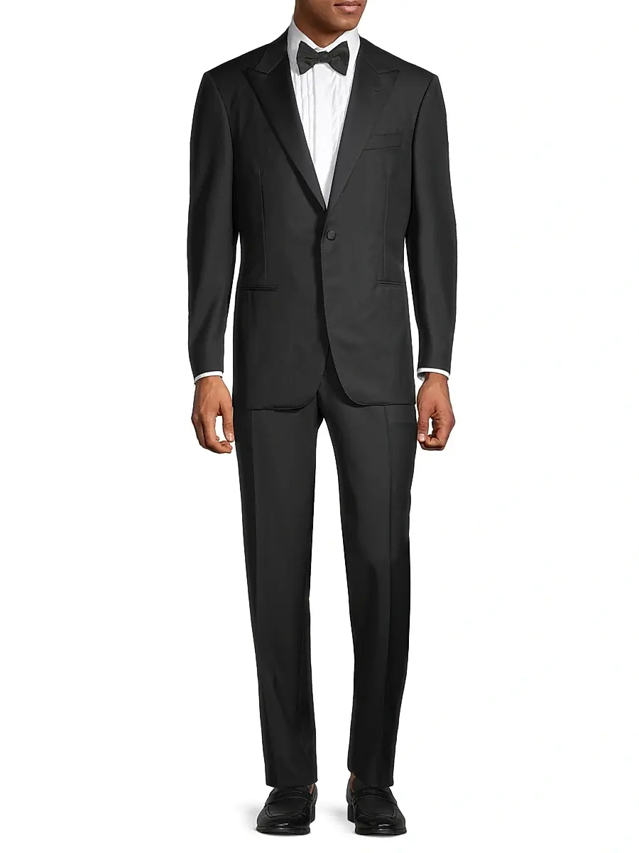 Canali Men's One-Button Peak Lapel Wool Suit - Black | Thumbnail 2