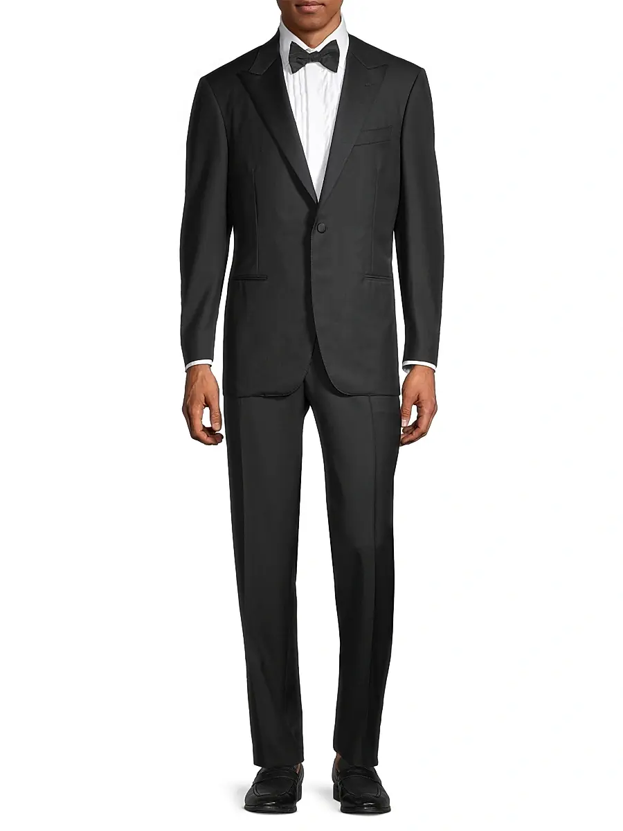 Canali Men's One-Button Peak Lapel Wool Suit - Black | Thumbnail 3