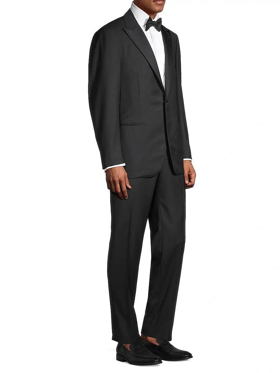 Canali Men's One-Button Peak Lapel Wool Suit - Black | Thumbnail 4