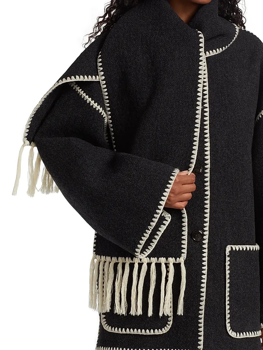 Toteme Women's Embroidered Wool-Blend Scarf Jacket - Dark Grey Melange | Thumbnail 6