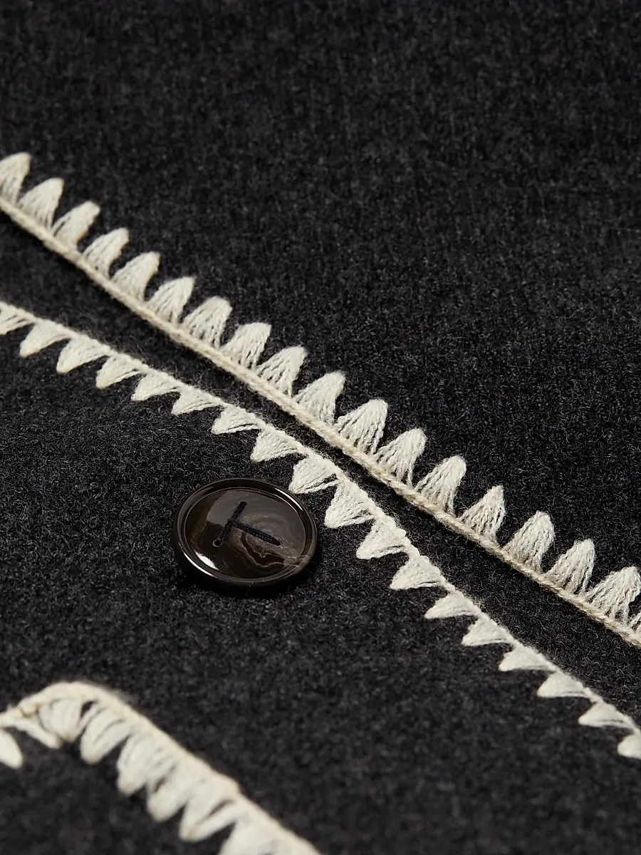 Toteme Women's Embroidered Wool-Blend Scarf Jacket - Dark Grey Melange | Thumbnail 7
