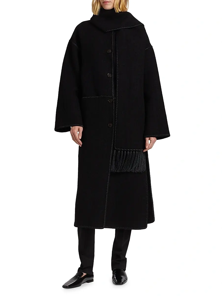Toteme Women's Embroidered Scarf Coat - Black | Thumbnail 3 Toteme Women's Embroidered Scarf Coat - Black | Thumbnail 3