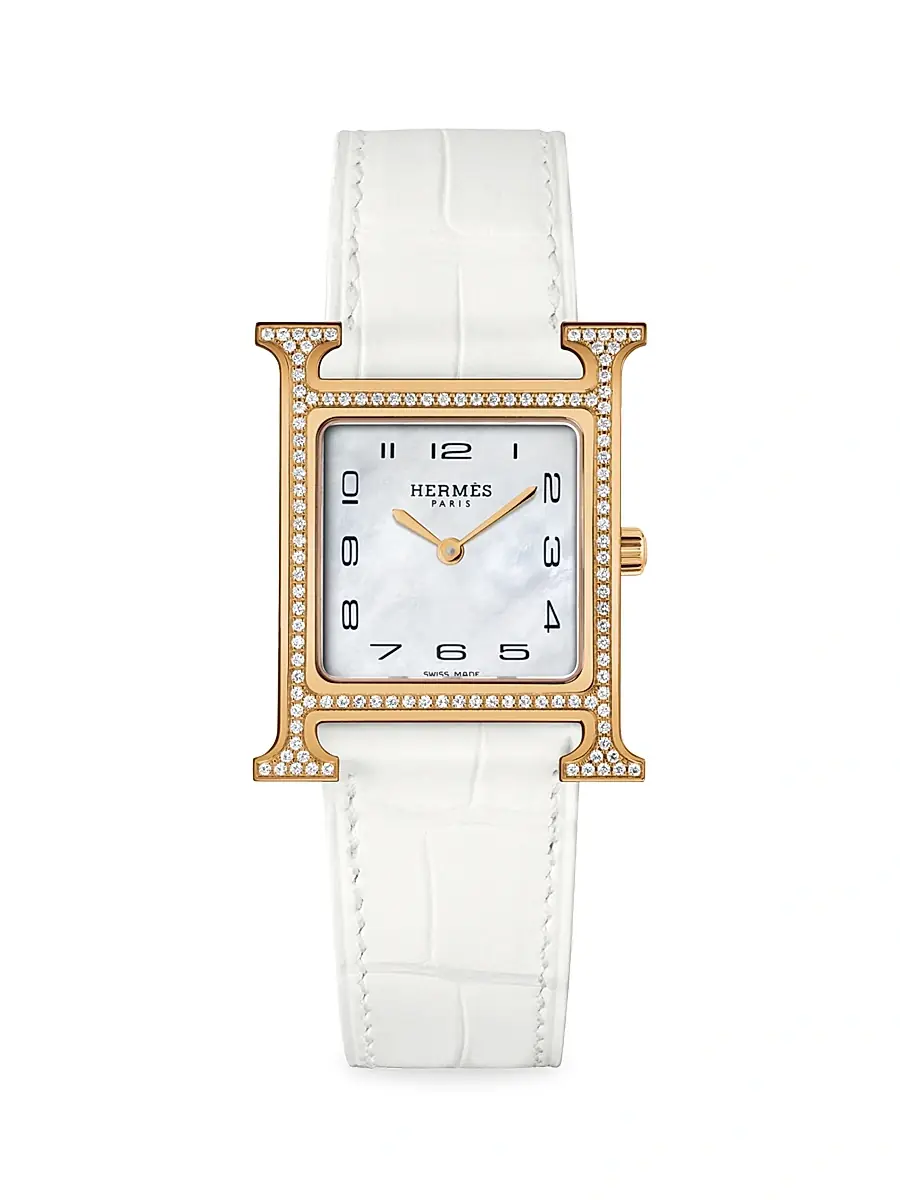 Women's Heure H 18K Rose Gold, Diamond & Alligator Strap Watch/26MM - Alligator Matte Chantilly Women's Heure H 18K Rose Gold, Diamond & Alligator Strap Watch/26MM - Alligator Matte Chantilly