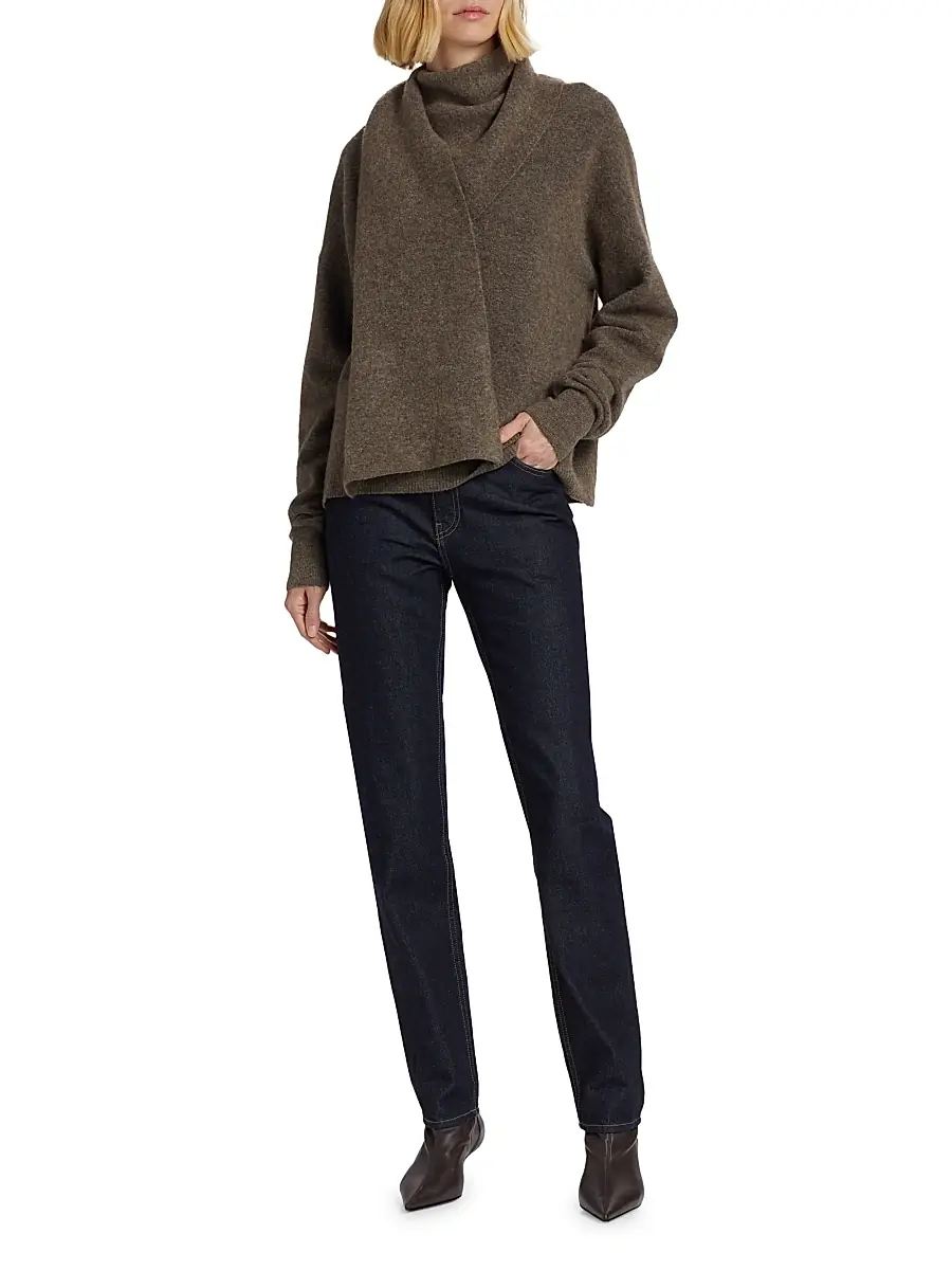 Toteme Women's Draped-Scarf Knit Sweater - Truffle | Thumbnail 2 Toteme Women's Draped-Scarf Knit Sweater - Truffle | Thumbnail 2