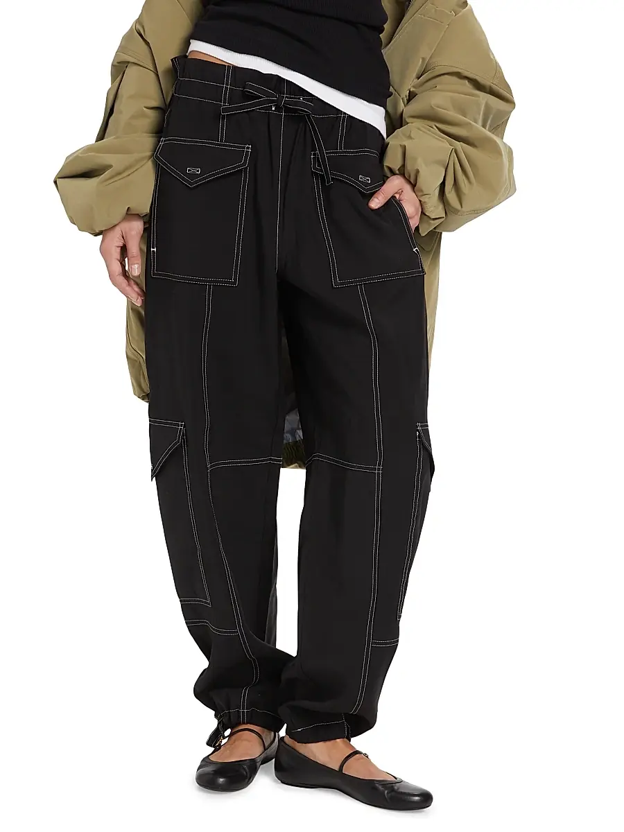 Ganni Women's Wide-Leg Drawstring Cargo Pants | Thumbnail 3 Ganni Women's Wide-Leg Drawstring Cargo Pants | Thumbnail 3