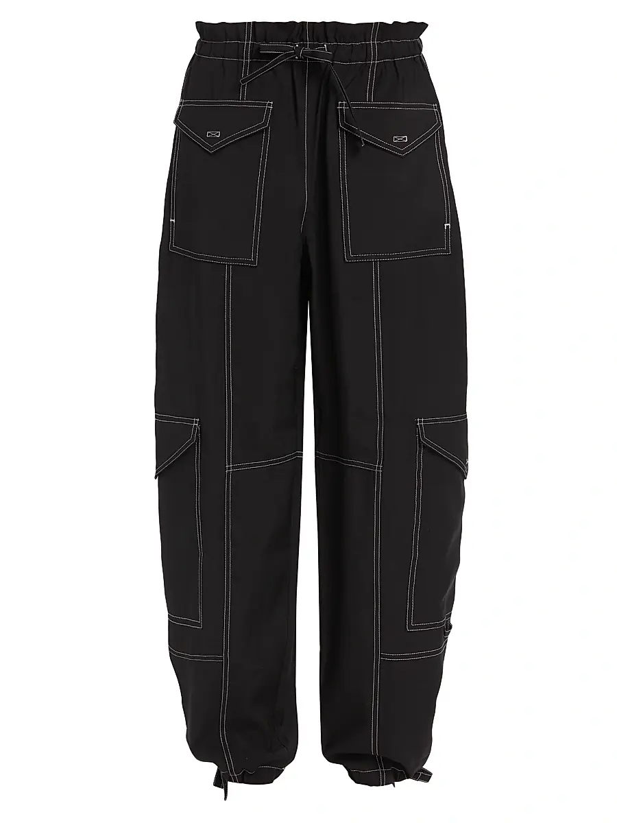 Ganni Women's Wide-Leg Drawstring Cargo Pants - Black | Image 1 Ganni Women's Wide-Leg Drawstring Cargo Pants - Black | Image 1