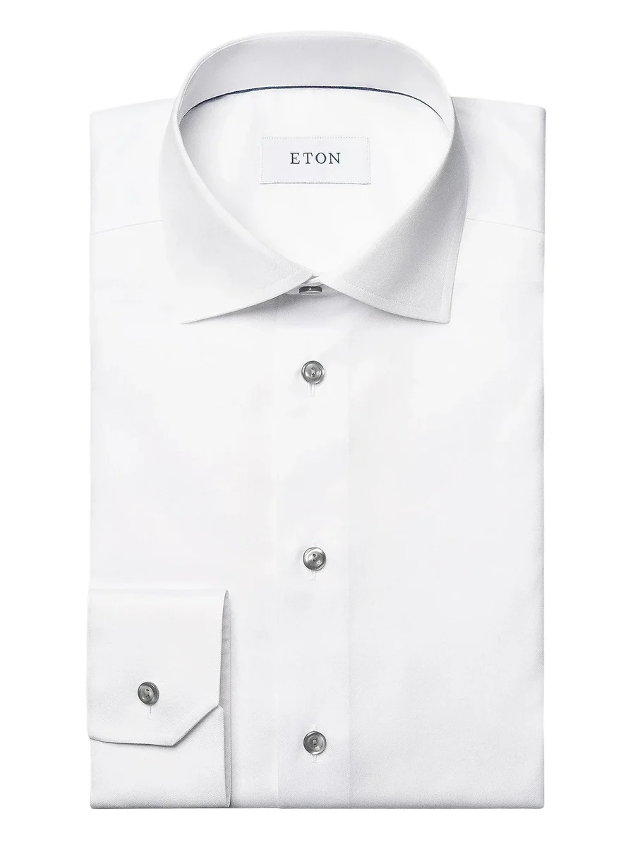 Men's Contemporary-Fit Twill Dress Shirt with Grey Details - White Men's Contemporary-Fit Twill Dress Shirt with Grey Details - White