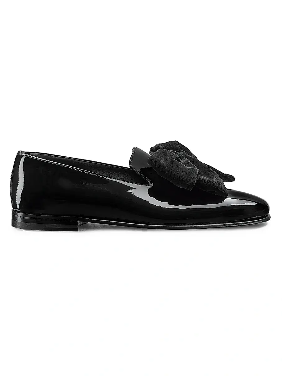 Manolo Blahnik Men's Janser Bow-Embellished Patent Slippers - Black | Image 1 Manolo Blahnik Men's Janser Bow-Embellished Patent Slippers - Black | Image 1