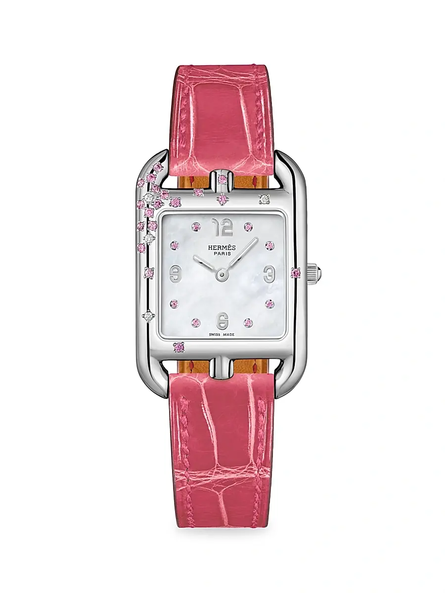 HERMÈS Women's Cape Cod Stainless Steel, Pink Sapphire, Diamond & Alligator Strap Watch/23MM - Alligator Lisse Framboise | Image 1 HERMÈS Women's Cape Cod Stainless Steel, Pink Sapphire, Diamond & Alligator Strap Watch/23MM - Alligator Lisse Framboise | Image 1