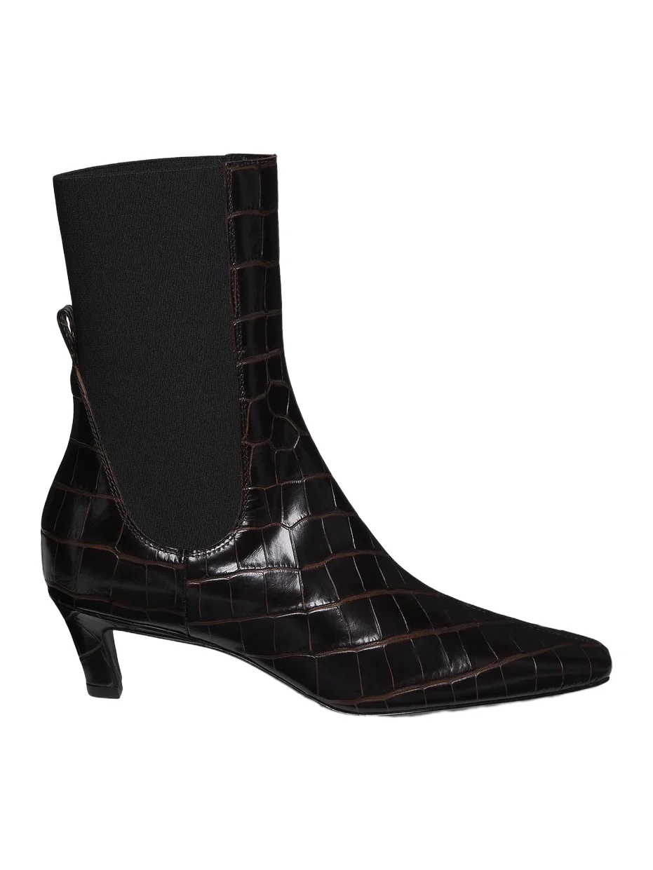 Women's The Mid-Heel 50MM Crocodile-Embossed Leather Ankle Boots Women's The Mid-Heel 50MM Crocodile-Embossed Leather Ankle Boots
