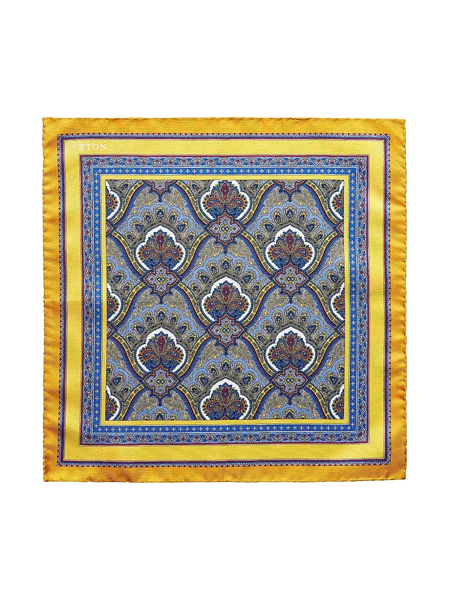 Eton Men's Silk Paisley Pocket Square - Yellow | Thumbnail 3