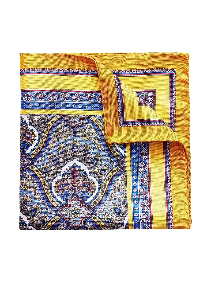Eton Men's Silk Paisley Pocket Square - Yellow | Image 1 Eton Men's Silk Paisley Pocket Square - Yellow | Image 1