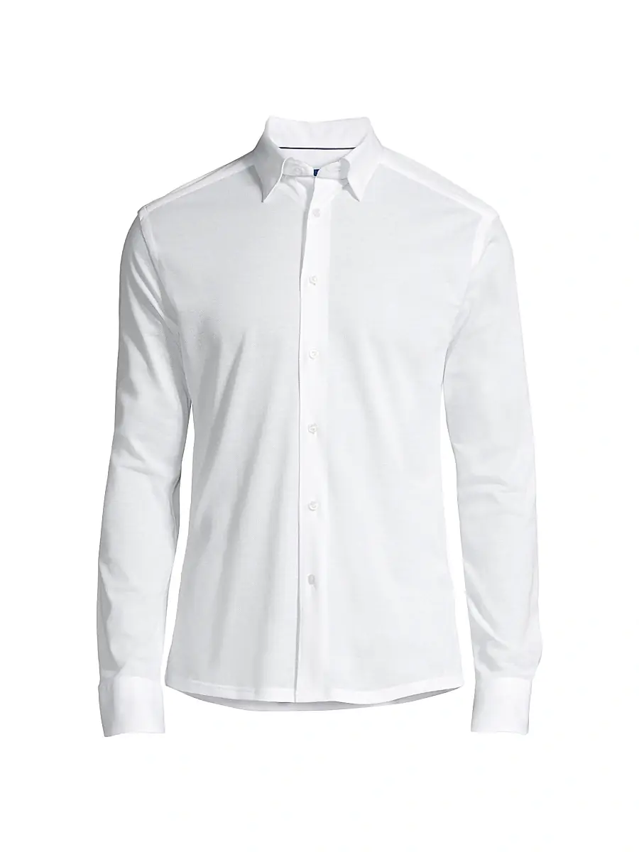 Eton Men's Soft Casual Slim-Fit Pique Cotton Sport Shirt - White | Image 1 Eton Men's Soft Casual Slim-Fit Pique Cotton Sport Shirt - White | Image 1
