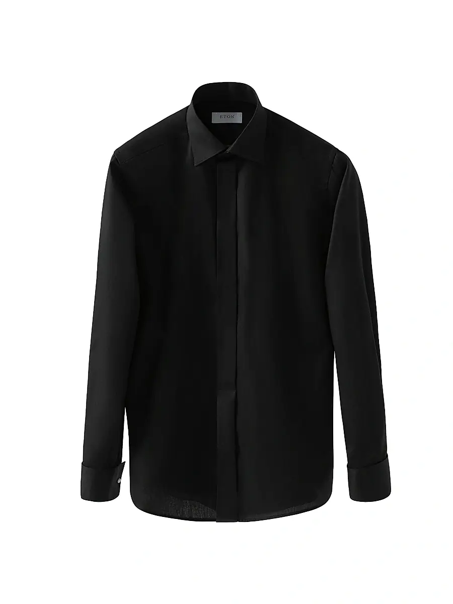 Eton Men's Slim-Fit Twill Fly Front Formal Shirt - Black | Thumbnail 2 Eton Men's Slim-Fit Twill Fly Front Formal Shirt - Black | Thumbnail 2