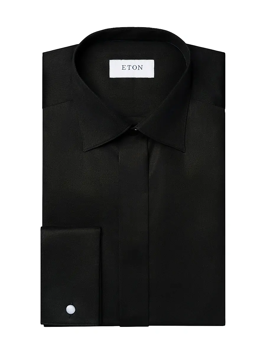 Eton Men's Slim-Fit Twill Fly Front Formal Shirt - Black | Image 1 Eton Men's Slim-Fit Twill Fly Front Formal Shirt - Black | Image 1