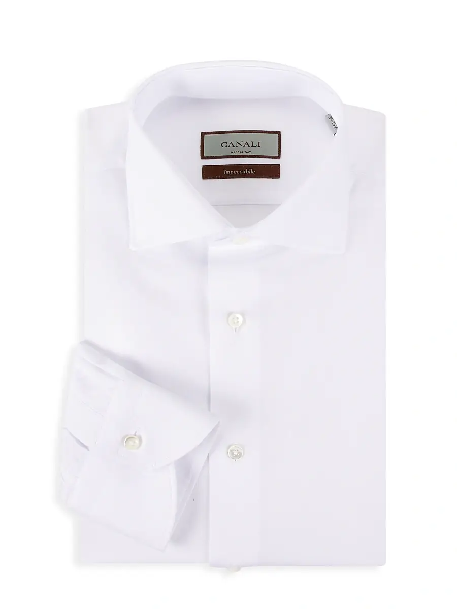 Canali Men's Textured Dress Shirt - White | Image 1 Canali Men's Textured Dress Shirt - White | Image 1