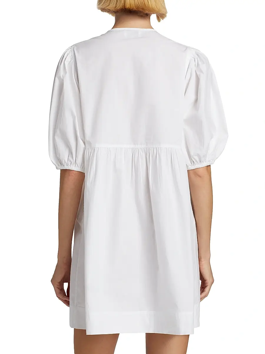 Ganni Women's Poplin Bow Short-Sleeve Minidress | Thumbnail 5