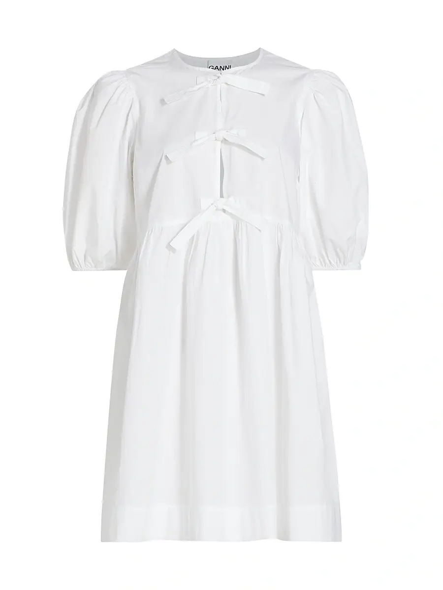 Ganni Women's Poplin Bow Short-Sleeve Minidress