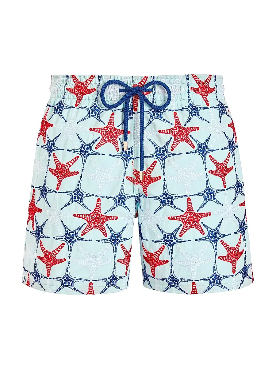 Men's Starfish-Embroidered Swim Trunks - Thalassa Men's Starfish-Embroidered Swim Trunks - Thalassa