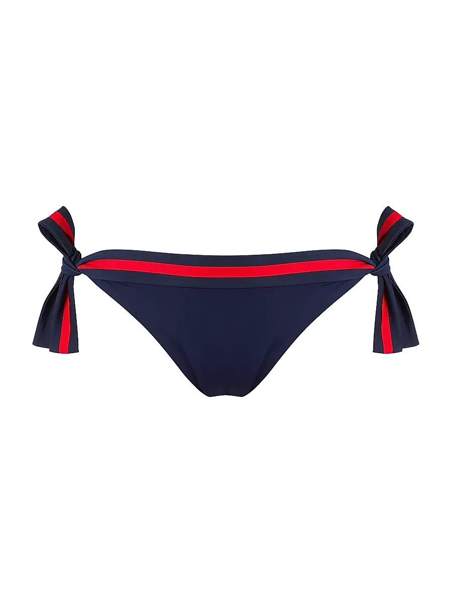 Vilebrequin Women's Striped Side-Tie Bikini Bottom - Bleu Marine | Image 1 Vilebrequin Women's Striped Side-Tie Bikini Bottom - Bleu Marine | Image 1