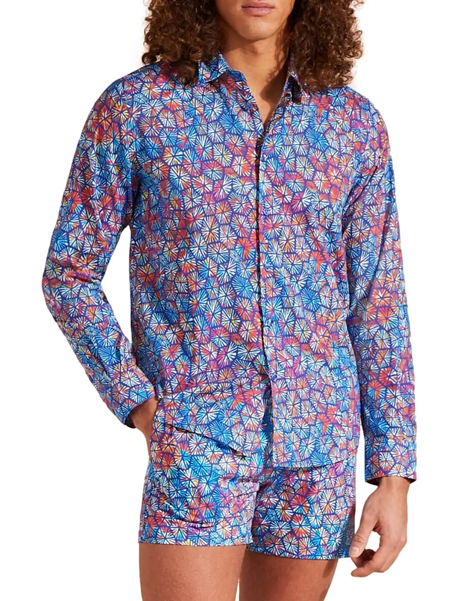 Vilebrequin Men's Carapa Abstract Cotton Button-Front Shirt | Thumbnail 4 Vilebrequin Men's Carapa Abstract Cotton Button-Front Shirt | Thumbnail 4
