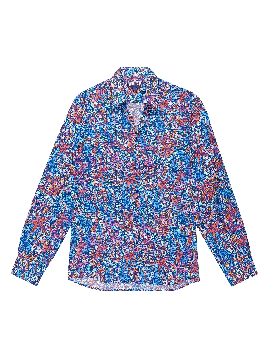 Vilebrequin Men's Carapa Abstract Cotton Button-Front Shirt - Blue - Size XXXL | Image 1 Vilebrequin Men's Carapa Abstract Cotton Button-Front Shirt - Blue - Size XXXL | Image 1