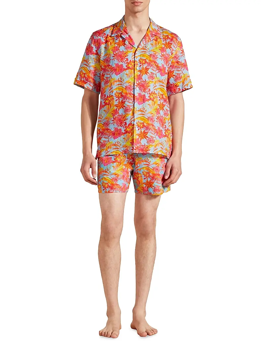 Vilebrequin Men's Tahiti Flower Linen Camp Shirt | Thumbnail 2 Vilebrequin Men's Tahiti Flower Linen Camp Shirt | Thumbnail 2