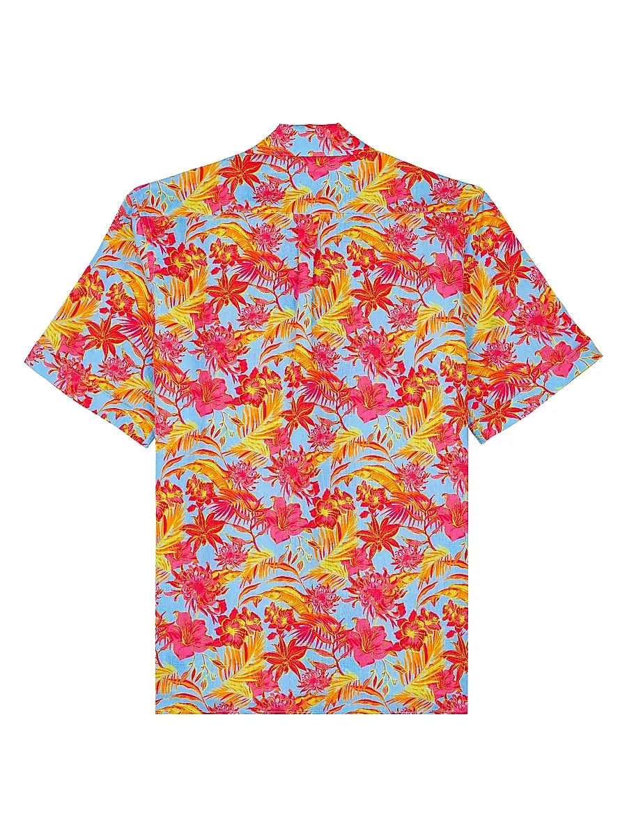 Vilebrequin Men's Tahiti Flower Linen Camp Shirt | Thumbnail 3 Vilebrequin Men's Tahiti Flower Linen Camp Shirt | Thumbnail 3