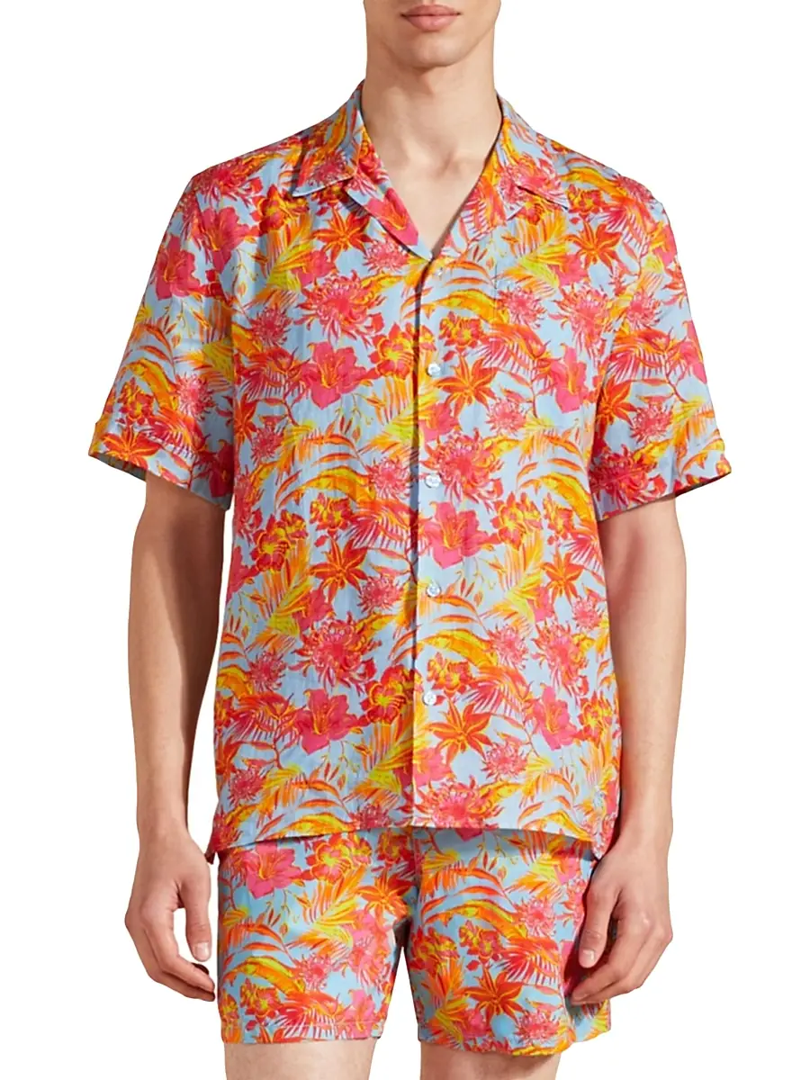 Vilebrequin Men's Tahiti Flower Linen Camp Shirt | Thumbnail 4 Vilebrequin Men's Tahiti Flower Linen Camp Shirt | Thumbnail 4