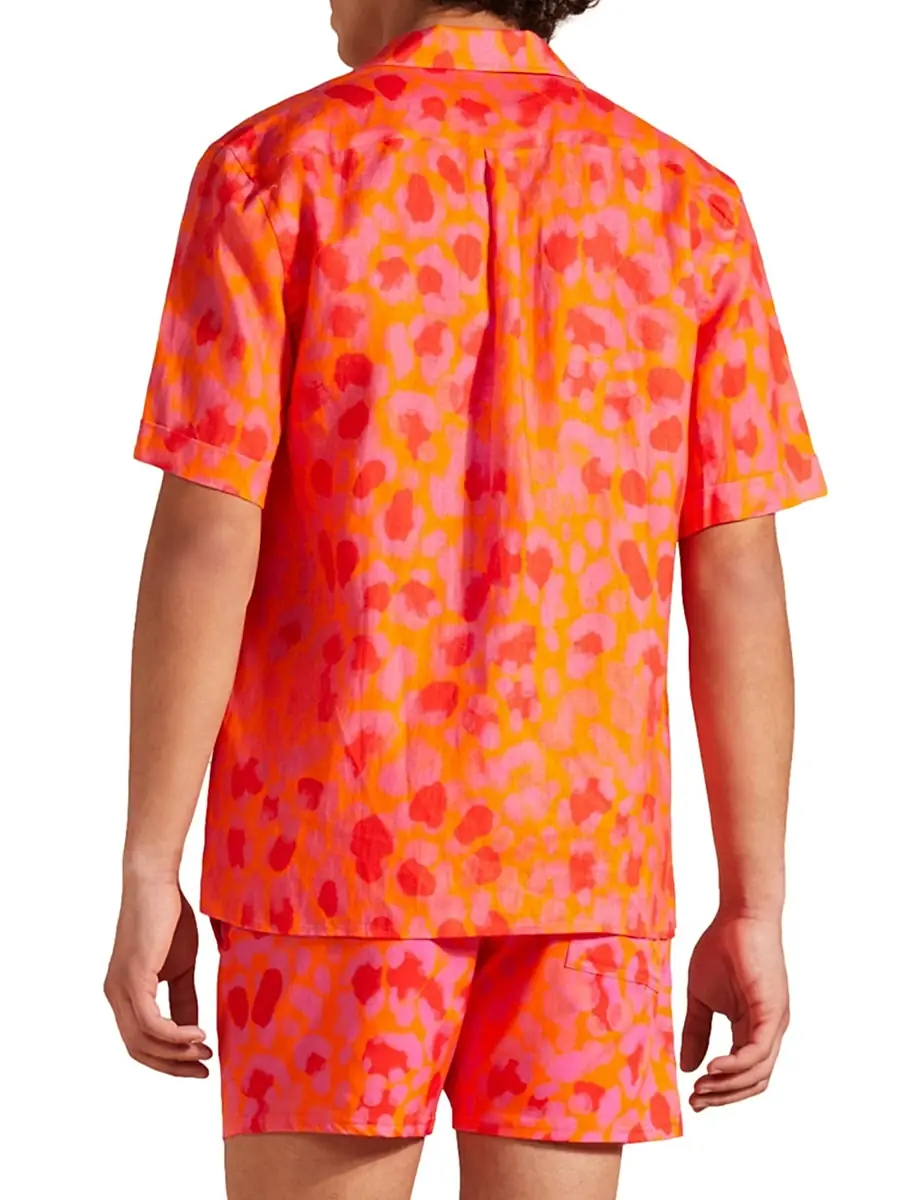 Vilebrequin Men's New Leopard Linen Camp Shirt | Thumbnail 5