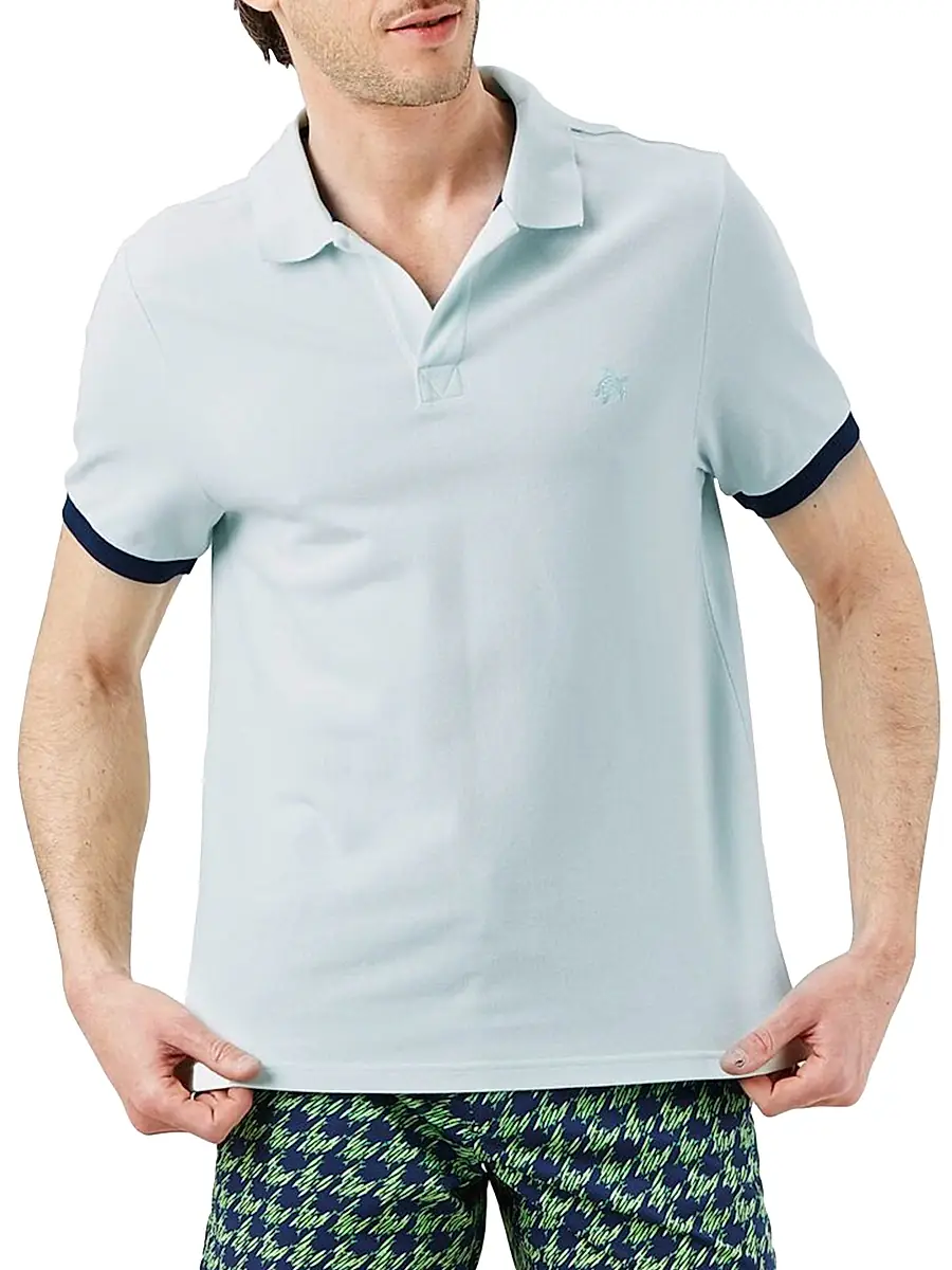 Vilebrequin Men's Organic Cotton Piqué Polo Shirt - Glacier | Image 1 Vilebrequin Men's Organic Cotton Piqué Polo Shirt - Glacier | Image 1