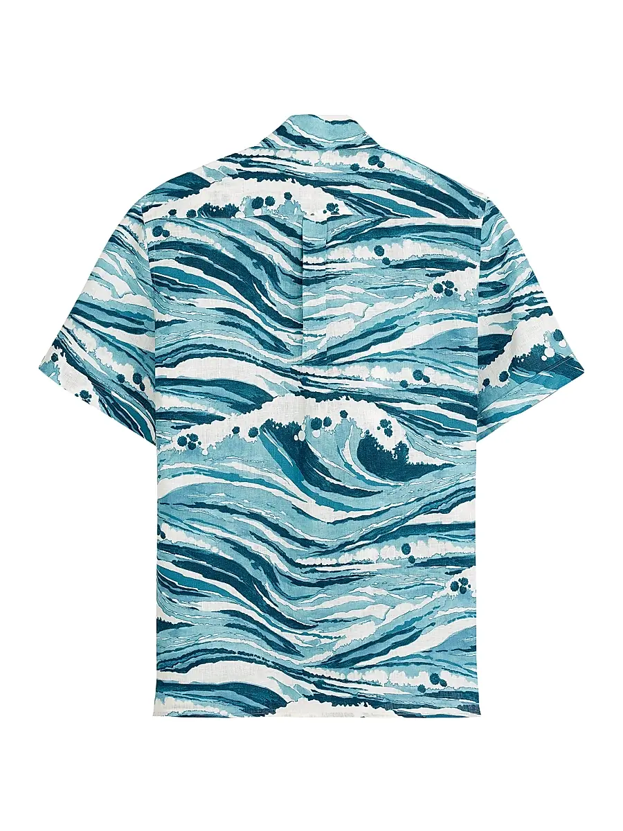 Vilebrequin Men's x Maison Kitsuné Wave Linen Short-Sleeve Shirt | Thumbnail 2 Vilebrequin Men's x Maison Kitsuné Wave Linen Short-Sleeve Shirt | Thumbnail 2