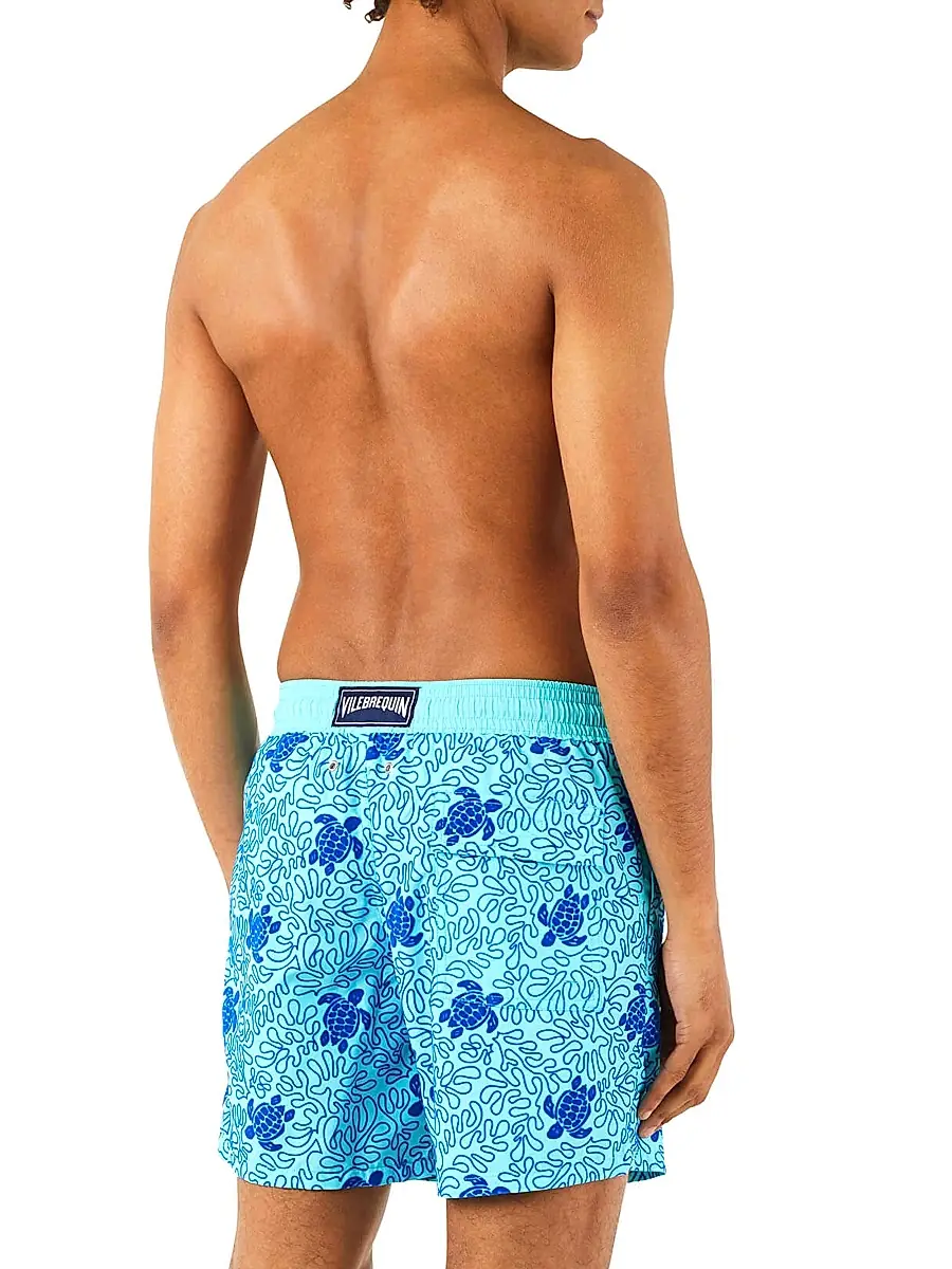 Vilebrequin Men's Flocked Turtle Splash Print Swim Shorts - Lazuli Blue | Thumbnail 2 Vilebrequin Men's Flocked Turtle Splash Print Swim Shorts - Lazuli Blue | Thumbnail 2