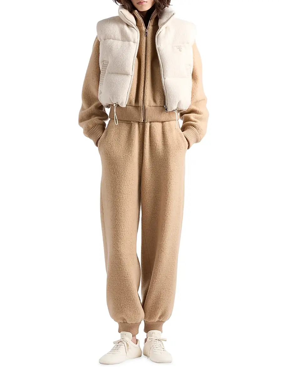 Prada Women's Wool and Cashmere Down Vest - Beige Khaki | Thumbnail 2 Prada Women's Wool and Cashmere Down Vest - Beige Khaki | Thumbnail 2