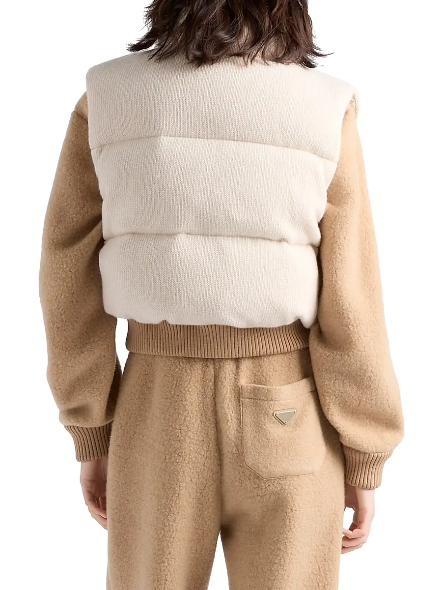 Prada Women's Wool and Cashmere Down Vest - Beige Khaki | Thumbnail 3 Prada Women's Wool and Cashmere Down Vest - Beige Khaki | Thumbnail 3