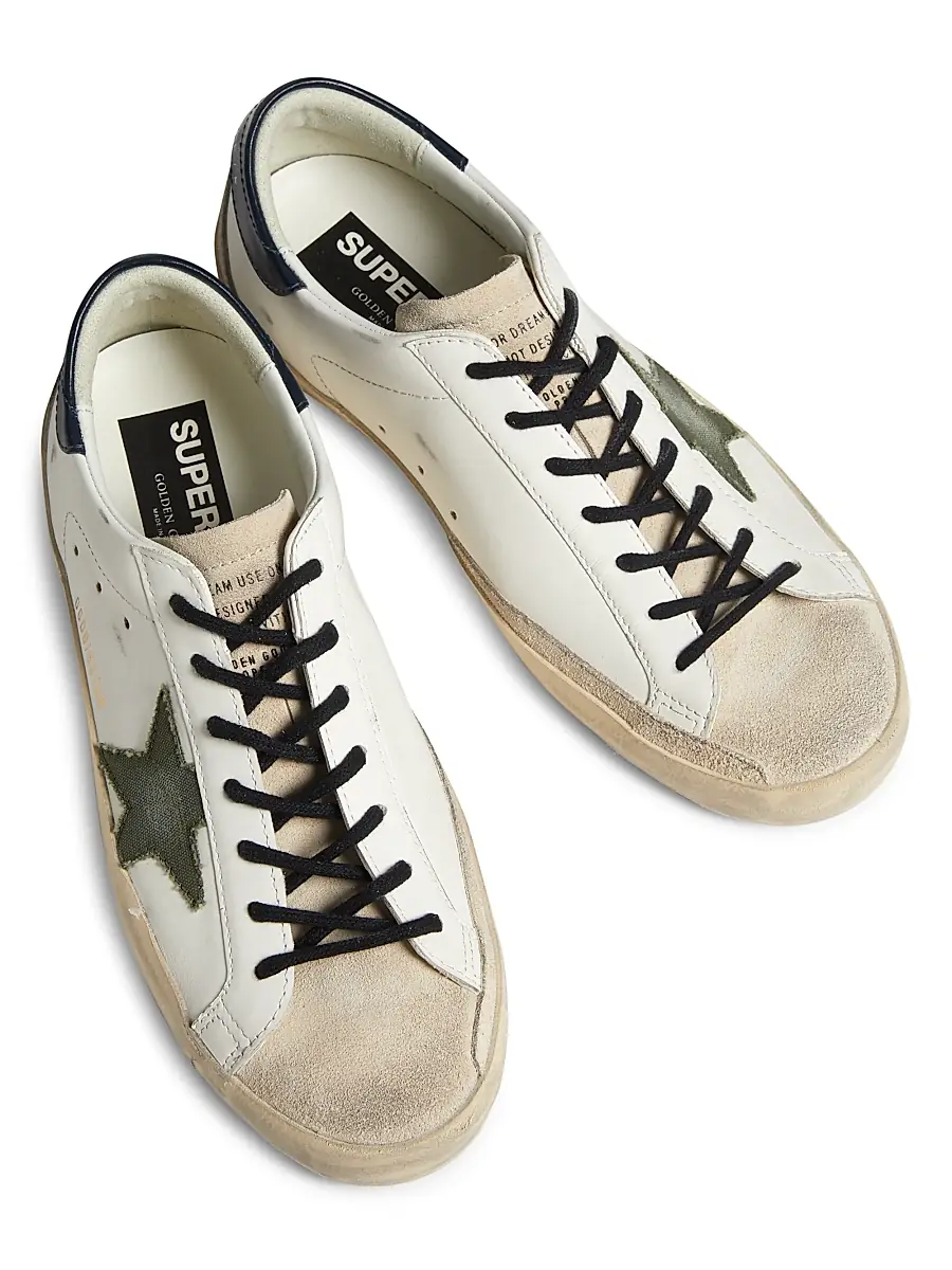 Golden Goose Men's Super Star Leather & Suede Sneakers - White Seed Pearl Green Blue | Thumbnail 4 Golden Goose Men's Super Star Leather & Suede Sneakers - White Seed Pearl Green Blue | Thumbnail 4