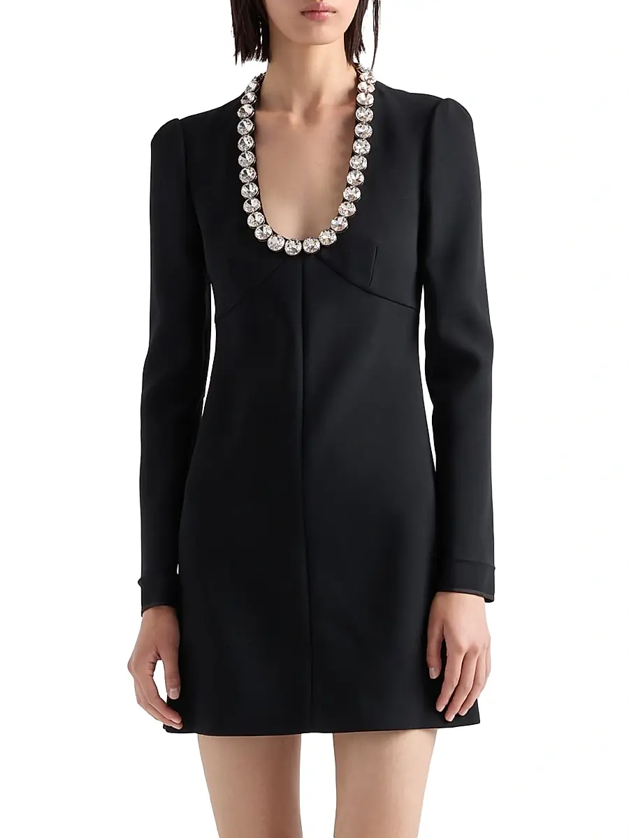 Prada Women's Embroidered Sable Compact Short Dress - Black | Thumbnail 2 Prada Women's Embroidered Sable Compact Short Dress - Black | Thumbnail 2